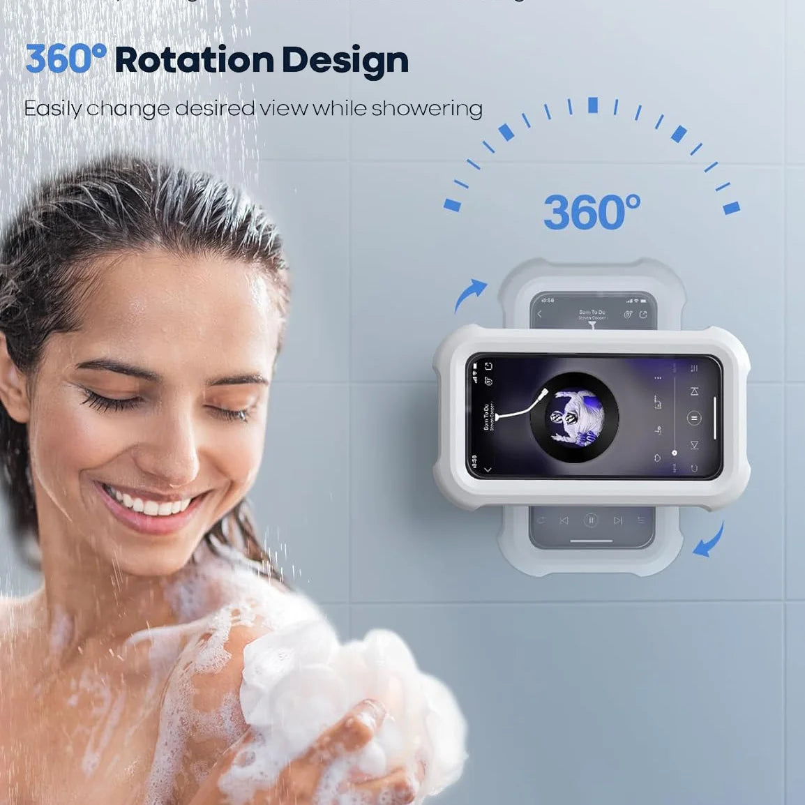 Shower Phone Holder Waterproof 480 Degree Rotation Adjustable Wall Phone Mount for Shower,Bathroom Bathtub Cell Phone Stand